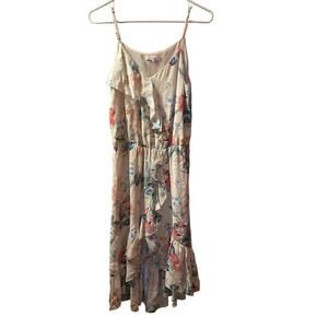 PARKER 100% Silk Size S FLORAL ASYMMETRICAL RUFFLE DRESS MELLOW MEADOW MULTI